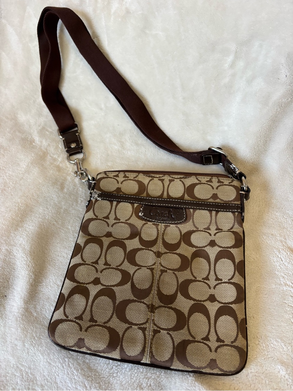 Coach Tan and Brown Signature Canvas Crossbody Bag